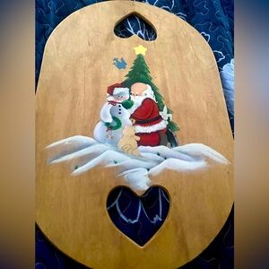Handpainted and sealed Holiday Wooden Santa and Snowman tray.